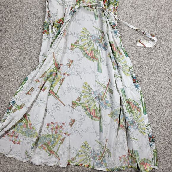 Vintage Kimono Wrap Robe Womens White Green Japanese Yukata‎ Style Traditional - Picture 8 of 16